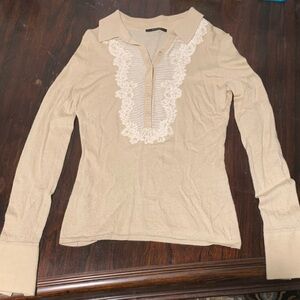 Elie Tahari Cream Lace Button Down Shirt
